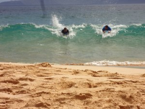 The boys catching a wave!