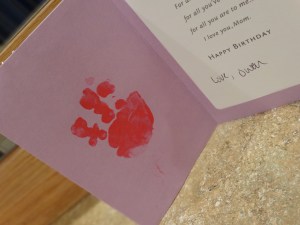 My card from Owen! He does have more than three fingers! 