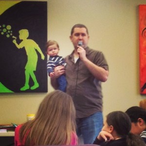 Helping Daddy at Children's Church