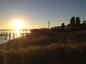 Sunset walk on the river in Steveston Village