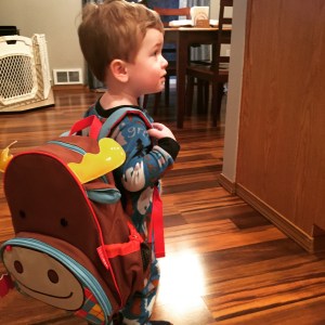New backpack! We are going to use this as his diaper bag now, so Owen can carry around his own stuff.