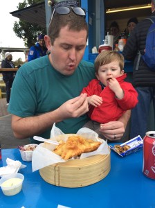 Fish & Chips at Go Fish - Owen loved their french fries and the dog that sat near us. 