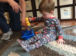 Starting perk up! Playing with his new tool set!