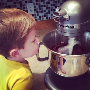 Helping Mom make brownies for her Wednesday night class at church