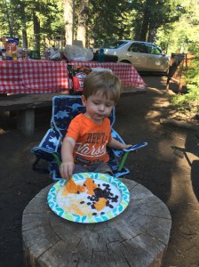 Happily munching on camp food