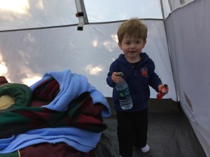 Hanging in the tent while we pack things up