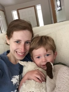 Owen requested that I stop cleaning up from breakfast and snuggle with him and his stuffed animals. I didn't mind pausing for moments like this. Excuse my bed head! 