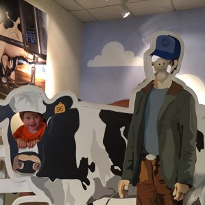 Owen and Lamby at the Tillamook Cheese Factory