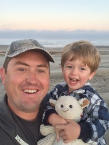 Early morning beach walk with Daddy