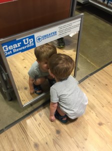 Kissing his reflection in the shoe department of the Columbia Outlet