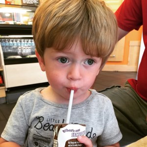 A chocolate milk reward for tagging along to my doctor's appointment