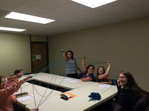 Hanging with my class on Wednesday night. This yarn game is a September tradition!