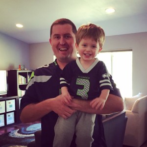 Jeremy and Owen supporting the Seahawks for a few minutes before Jeremy went out of town