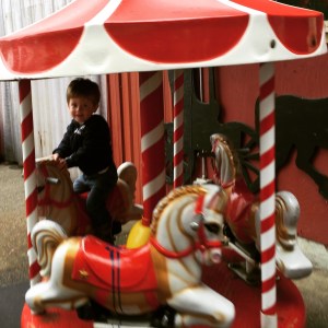 Enjoying a "pony ride" at the farm
