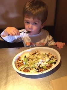 Big boy with his own meal at Chipotle